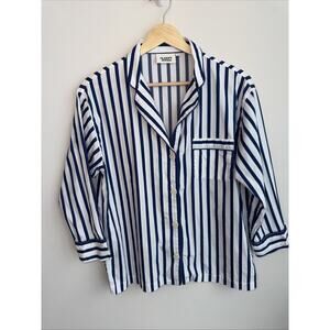 Sleepy Jones Marina Button Down Pajama Shirt Top Striped Blue Size Extra Small